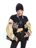 Joskaa JESSIC American Pilot Leather Jacket Baseball Uniform Women Autumn And Winter Letter Embroidery Casual Oversized Jacket Womens