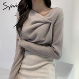 Joskaa Asymmetrical Sweaters Women Korean Tops Irregular Pullovers 2024 Spring Autumn Winter Clothes Office Lady Long Sleeve