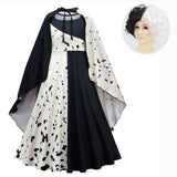 Halloween Joskaa Cruella De Vil Cosplay Costume Women Cruella Black White Polka Dot Gown Maid Dress Jacket Cruella Halloween Party Dress Set