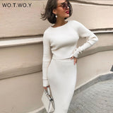 Joskaa Christmas Gift WOTWOY Knitting Cashmere Pullover and Skirt Two Piece Set Women Slim Fit Cropped Tops Women Autumn Elegant Sweater Outfits Women