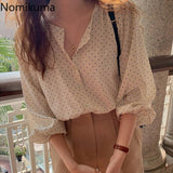 Joskaa Christmas Gift Nomikuma Polka Dot Chiffon Blouse Women O Neck Long Sleeve Single Breasted Shirts New Chic Korean Style Casual Loose Blusas