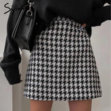 Joskaa Plaid Skirt Autumn Winter Fashion 2024 A Line Mini White Black Skirt High Waist Back Zipper Houndstooth Woman Skirts