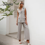 Back to College Joskaa Gray sleeveless woman suits Summer casual loose suit Chic suit collar woman sets Sleeveless top high waist pants suit