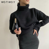 Joskaa Christmas Gift WOTWOY Turtleneck Knitted Sweater Women Autumn Winter Oversized Loose-fitt Basic Pullovers Female Solid Jumpers Soft Knit Tops