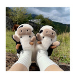 Joskaa Thick Cotton Warm Home Slippers Women's Winter Anti-Skid Thick Bottom Plush Indoor Household Shoes Lovely Cow Animal Slipper