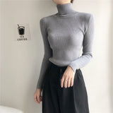 Joskaa Stretch Turtleneck Sweaters Women Pullover New Clothes Women Fashion 2024 Spring Solid Knit Sweaters Korean Top Striped Shirt