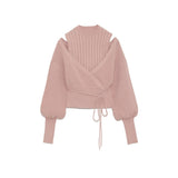 Joskaa Christmas Gift Kuzuwata Solid Color Sexy Shoulder Strapless Women Sweaters Sweet Loose Drawstring Knitted Coat Spring Autumn New Pullovers