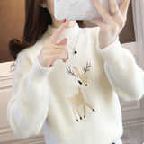 Joskaa Christmas Gift EBAIHUI Christmas Sweater Women Faux Mink Cashmere Half High Collar Pullover Fleece Winter Clothes Embroidery Deer Warm Jumper