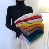 Back to College Joskaa New 2024 Women Pullover Turtleneck Sweater Autumn Long Sleeve Slim Elastic Korean Simple Basic Cheap Jumper Solid Color Top