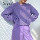 Joskaa Oversized long sleeve female orange sweater autumn Casual o-neck winter pullover women Office purple ladies basic jumper