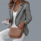 Joskaa Autumn Plaid Slim Blazers Women Long Sleeve Casual Cardigan Turndown Collar Office Female 2024 OL Fashion New Winter Blazer Coat