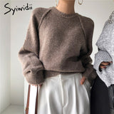 Back to College Joskaa Woman Sweaters Autumn Winter 2024 Korean Pullovers Long Sleeve O Neck Knitted Tops Harajuku Casual Jumpers Gray Khaki