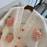 Joskaa Sweet Japanese Style Women Cardigans Strawberry Knit Embroidery Korean Cardigan Vintage Elegant Cute Sweaters