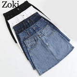 Christmas Gift Joskaa Sexy Women Denim Mini Skirt Fashion Summer High Waist Korean Black Skirt Blue Package Hip Jeans Harajuku Plus Size Cotton