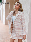 Back to College Joskaa hoco dresses Vintage houndstooth v-neck women blazer suit Office lady plaid shoulder pads pink two pieces set Pocket mini dress sets