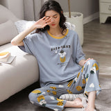 Joskaa Christmas Gift Pajamas Sets Women Short Sleeve Plaid Pants Printed XXL Womens Korean Style Pijamas Students Spring Summer Sleepwear Trendy Chic