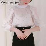 Joskaa Christmas Gift Kuzuwata 2024 Early Autumn New Women Shirts Japanese Temperament Mujer Blusas Doll Round Neck Butterfly Sleeve Pullover Blouses