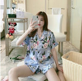 Joskaa Christmas Gift Silk Pajamas for Women Pyjama Satin Femme Night Star Moon Print Pajamas Set Shorts and Top Female Women's Home Suit Sleepwear