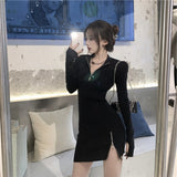 Joskaa hoco dresses Christmas Gift Dress Women One-shoulder Mini Sheath Black Solid Korean Style Sexy Club Soft Fit Chic Stylish High Street Spring Design Gothic