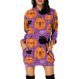 Joskaa Halloween Women Hoodie Sweatshirts Autumn Winter Fashion Loose Casual Ladies Pullovers Long Sleeve Warm Pocket Midi Tops