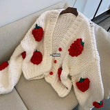 Joskaa Sweet Japanese Style Women Cardigans Strawberry Knit Embroidery Korean Cardigan Vintage Elegant Cute Sweaters