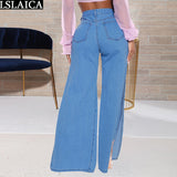 Joskaa Dropshipping Women's Pants Hem Split Hook Flower Hollow Loose Wide Leg Pants for Women Summer Streetwear Casual Women's Jeans