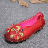 Joskaa New Autumn Flowers Handmade Shoes Women's Floral Soft Flat Bottom Shoes Casual Sandals Folk Style Women Genuine Leather Shoes