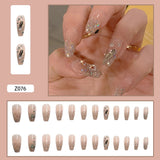 Joskaa 24pcs Rhinestone Design Fake Nails Shiny Bridal Women Lady party nail DIy Decorations Press On nail Tips False Nail Patch