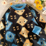 Joskaa retro Y2K bear sweater coat female autumn new loose lazy fashion design sense of niche knitting couple tide brand sweater