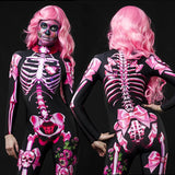 Halloween Joskaa 3D Print Skeleton Floral Specter Jumpsuit Women Party Cosplay Demon Scary Costume Bodysuit Halloween Carnival Devil Ghost Romper