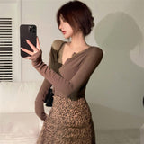 Joskaa Christmas Gift Sets Women Leopard Brown Summer New Camis Skirts Empire All-match Outfits Elegant Tender Daily Slim Sexy Leisure Aesthetic Mujer