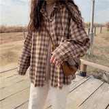 Joskaa Plaid Shirts Women Spring Retro Pocket Long-style Long Sleeve Sun Protective Loose Vintage All-match Students Korean Trendy Chic