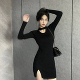 Joskaa hoco dresses Christmas Gift Dress Women One-shoulder Mini Sheath Black Solid Korean Style Sexy Club Soft Fit Chic Stylish High Street Spring Design Gothic