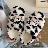 Joskaa Thick Cotton Warm Home Slippers Women's Winter Anti-Skid Thick Bottom Plush Indoor Household Shoes Lovely Cow Animal Slipper