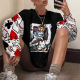 Joskaa Vintage Women Blouse Sweatshirt Harajuku Spring Long Sleeve Pullover Tops Autumn O-Neck Geometry Cartoon Print Loose Blusas 3XL