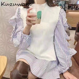 Joskaa hoco dresses Christmas Gift Kuzuwata 2024 Autumn New Women's Clothing Temperament Drawstring Sweater Vest Long Sleeved Fungus Irregular Shirt Dresses Sets