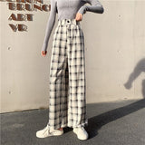 Christmas Gift Joskaa Plaid Women Pants Elastic High Waist Korean Fashion Plus Size Loose Spring Ladies Full Straight Pants Casual Trousers S-4XL