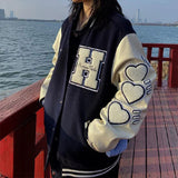 Joskaa Christmas Gift Women Flocking Letter Embroidery Bomber Jacket Unisex Harajuku Hip Hop Oversized Streetwear Varsity Baseball Jackets 2024 Autumn