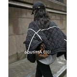 Joskaa Black And White Edge Diamond Cotton Jacket Women's Autumn And Winter Warm Cotton Jacket Loose Short Quilted Jacket Women Trend