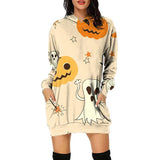 Joskaa Halloween Women Hoodie Sweatshirts Autumn Winter Fashion Loose Casual Ladies Pullovers Long Sleeve Warm Pocket Midi Tops