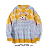 Joskaa retro Y2K bear sweater coat female autumn new loose lazy fashion design sense of niche knitting couple tide brand sweater