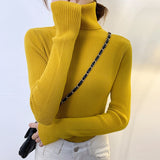 Back to College Joskaa New 2024 Women Pullover Turtleneck Sweater Autumn Long Sleeve Slim Elastic Korean Simple Basic Cheap Jumper Solid Color Top