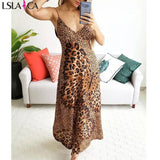 Joskaa Sling Leopard Sexy Women Dress Print Butterfly  V Neck Sleeveless Maxi Chiffon  Elegant Prty Dress Beach Vestidos