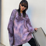 Christmas Gift Joskaa Retro Y2K women's sweater design sense purple tie-dye outer wear ins new style fried street loose lazy round neck sweater