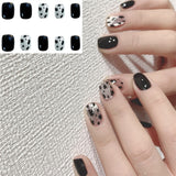 Joskaa 24pcs Leopard Theme Full Cover False Nail Tips 2024 New Style Black Brown Transparent Stiletto French Pearl Fake Nails With Glue