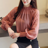 Joskaa New 2024 Autumn Women Blouses Chiffon Shirt Loose Lantern Long Sleeves Lace Stitching Bottoming Shirt  Female Tops Blusa 0792 30