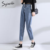 Joskaa High Waist Jeans Woman Fashion Street Style Elastic Waist Denim Pants Cotton Loose Coated Vintage Washed Boyfriend Jeans 2024