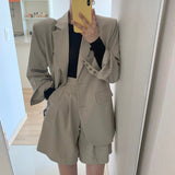 Joskaa Women Korean Blazer and Shorts 2 Piece Set Suit 2024 Spring Summer Office Suits Business Casual Loose Jacket Outfits