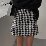 Joskaa Plaid Skirt Autumn Winter Fashion 2024 A Line Mini White Black Skirt High Waist Back Zipper Houndstooth Woman Skirts