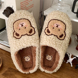 Joskaa 2024 Winter Women Slipper Lovely Bear Cartoon Plush Cotton Home Slippers Female Indoor Household Anti-Skid Thick Bottom Slipper